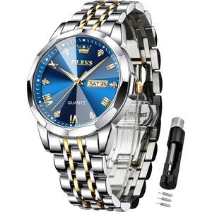 Watches for Men Diamond Casual Stainless Steel Luxury Analog Waterproof Luminous